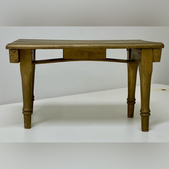 Vintage Artisan Hand Crafted Gold Painted Folding Wooden Stool - Picture 2 of 16